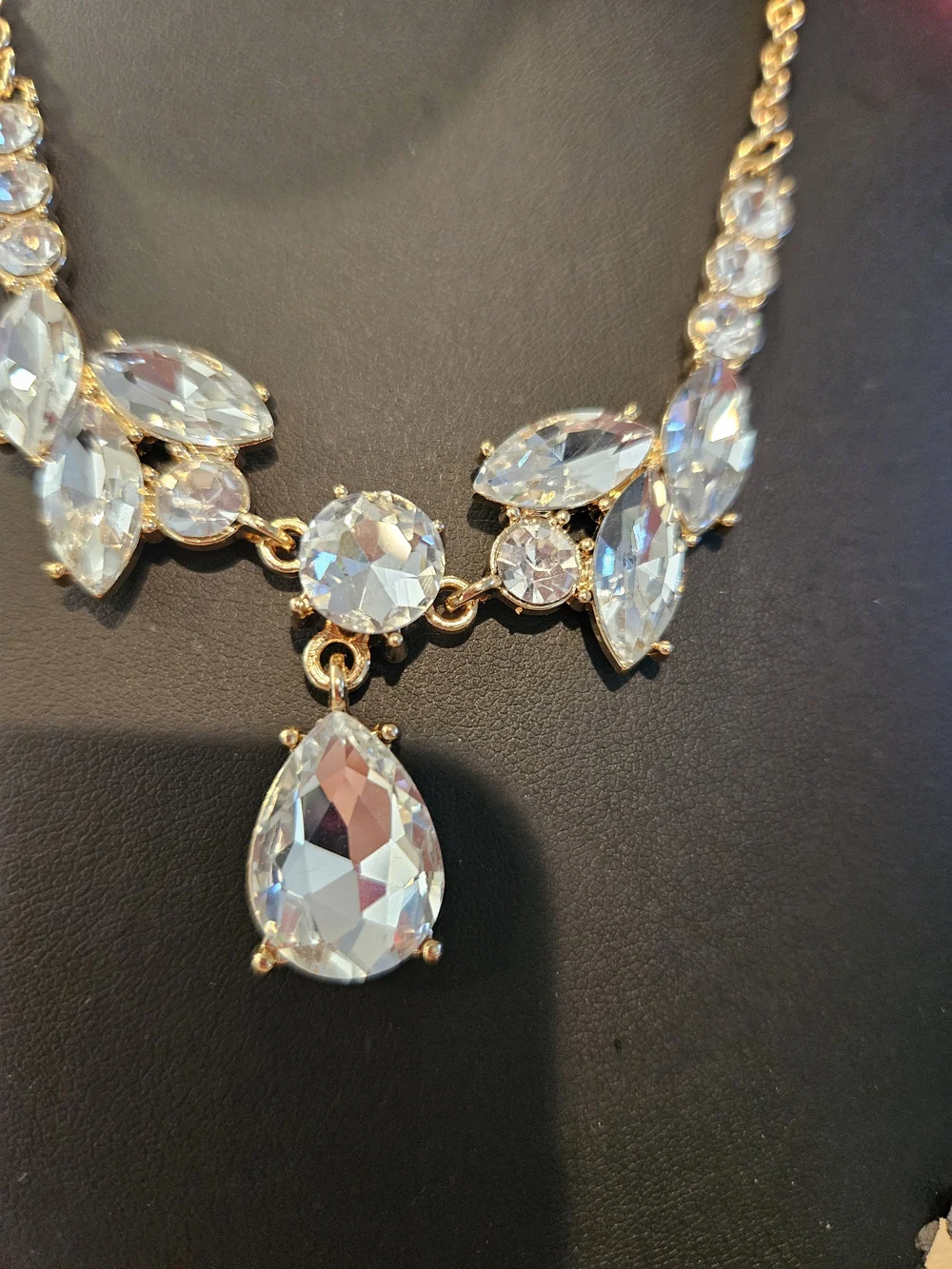 paparazzi Gold-Tone Clear Crystal Teardrop Statement Necklace